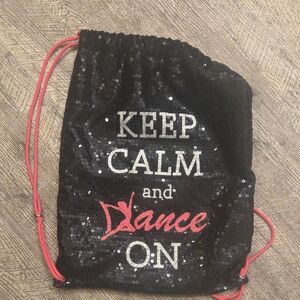 Black Sequin Drawstring Bag with Keep Calm and Dance On